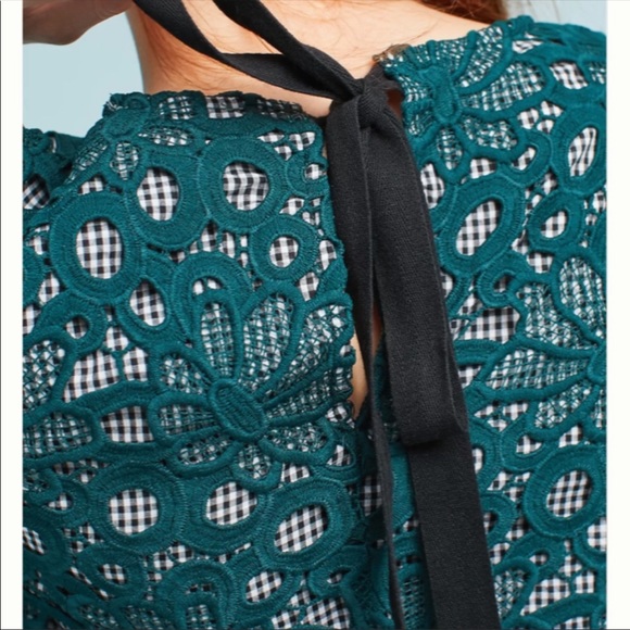 ANTHROPOLOGIE MAEVE TOP GABRIELLA GINGHAM LACE PLAID GREEN SIZE LARGE - Picture 3 of 4